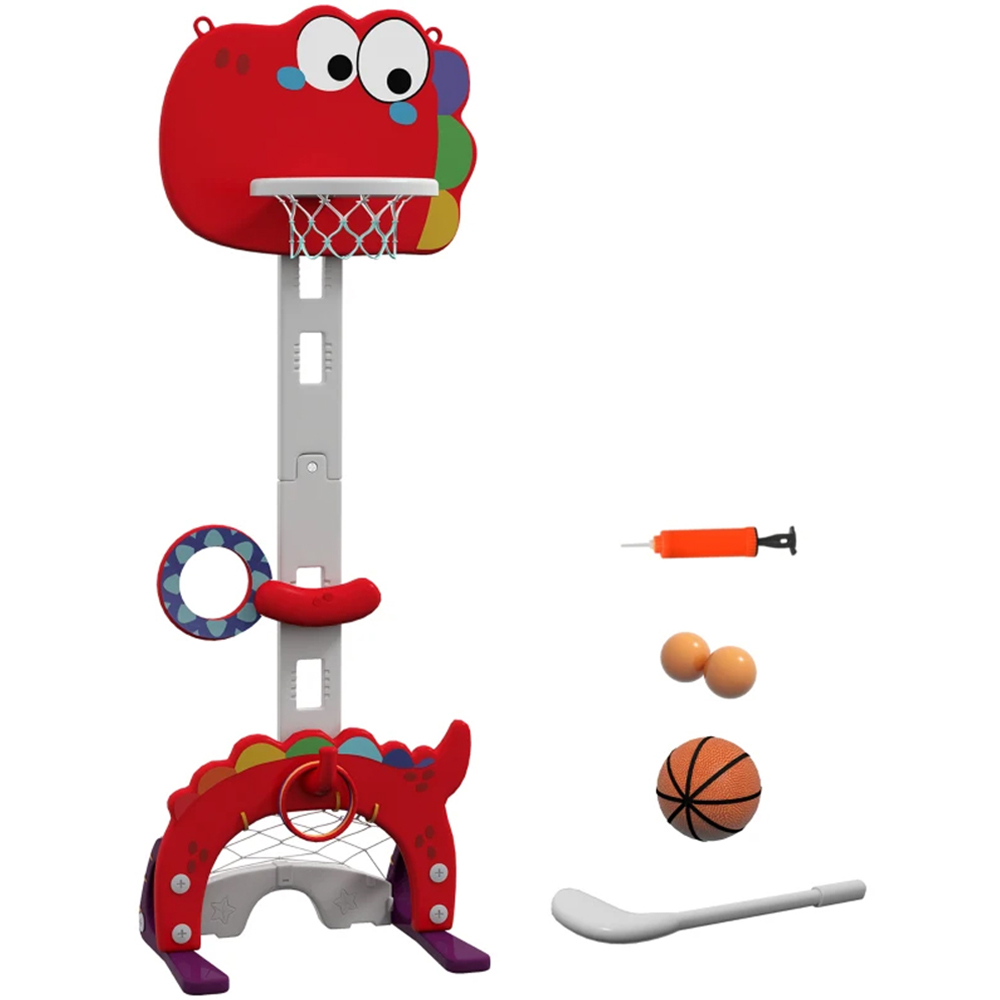AIYAPLAY 5-in-1 Kids Red Height Adjustable Basketball Set Image 1