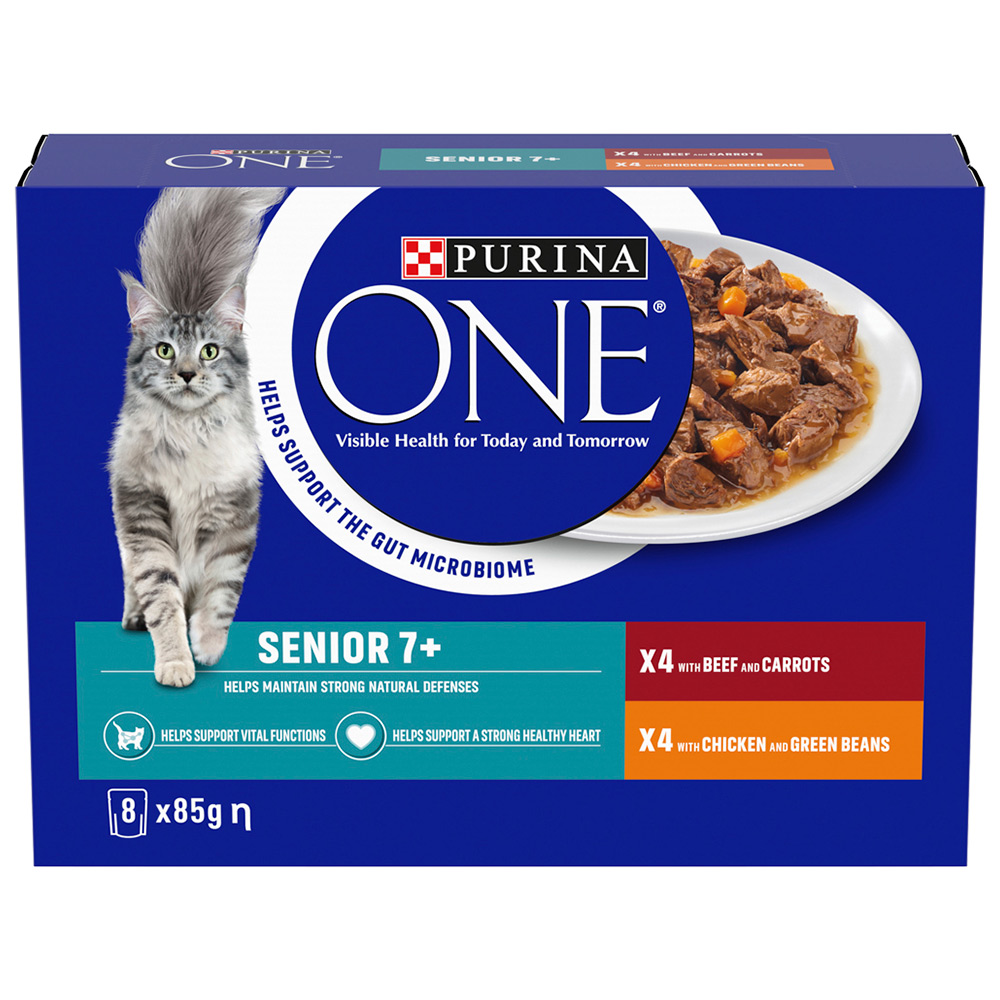 Purina ONE Chicken and Beef Senior Seven Plus Cat Food 85g 8 Pack Image 1