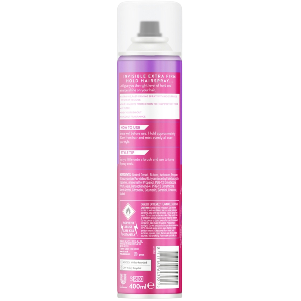 VO5 Firm Hold Anti-Frizz 24H Humidity Protection Hair Spray Mist 400ml 6 Pack Image 3