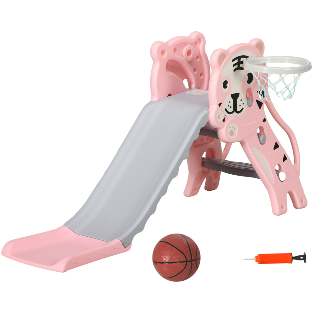 AIYAPLAY Pink Kids Slide with Basketball Hoop Image 1
