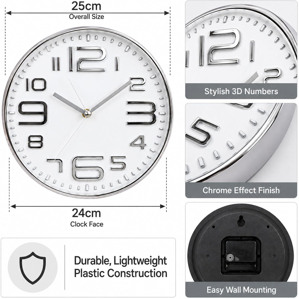 Marco Paul Chrome Finish Round Wall Clock 25cm Image 8