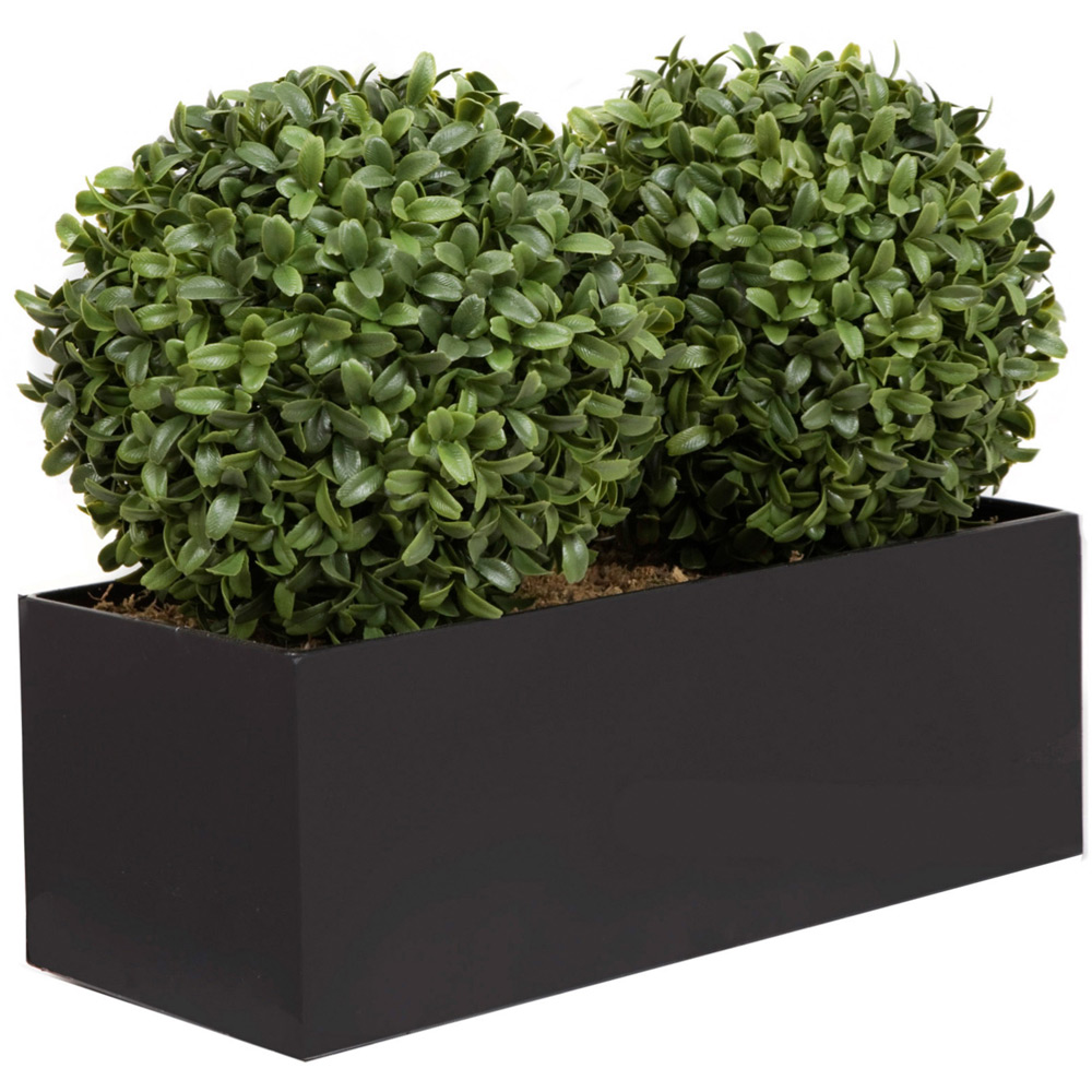 GreenBrokers Artificial Boxwood Double Bay Ball in Black Straight Window Box 35cm Image 1