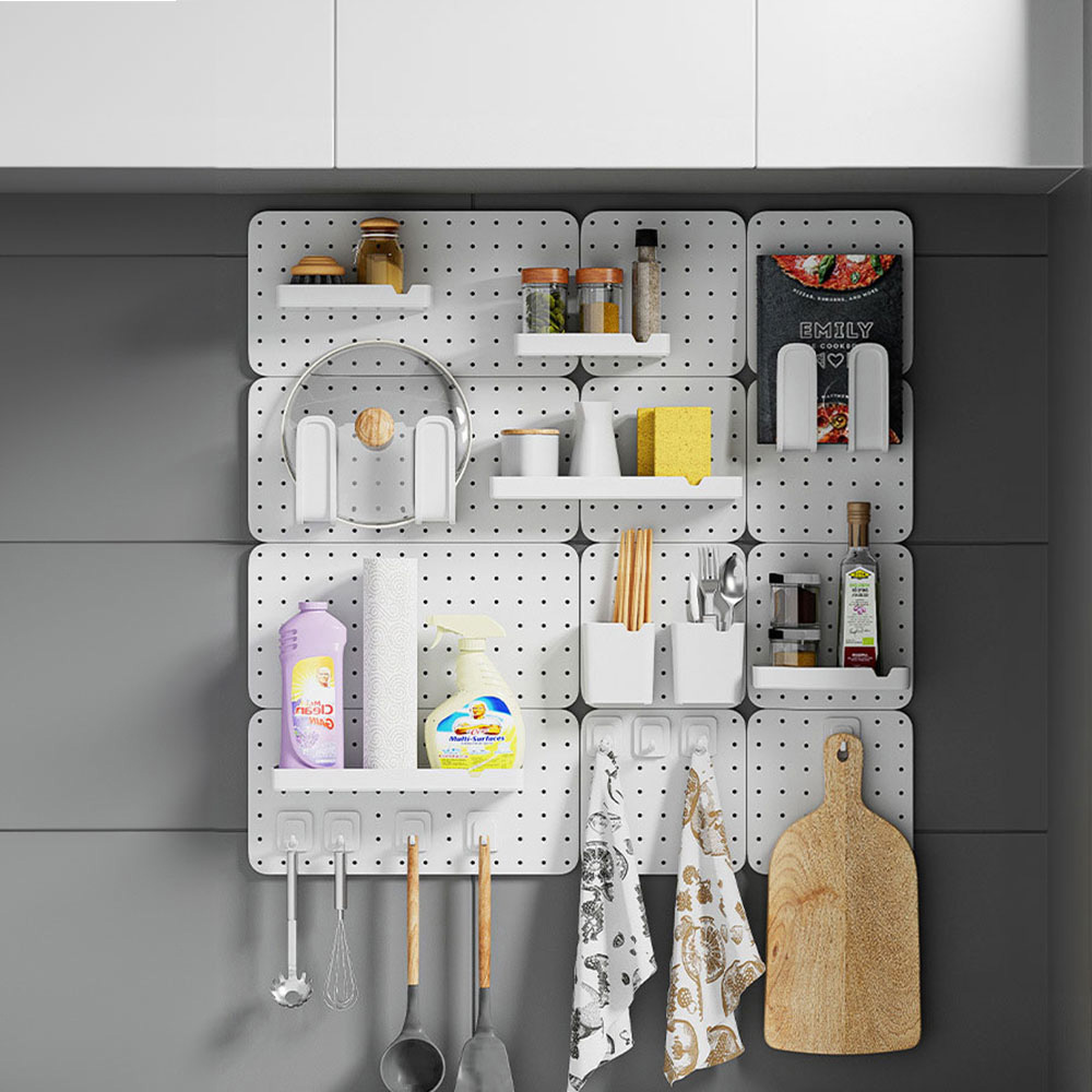 Living and Home White Square Pegboard Wall Storage Rack Image 8