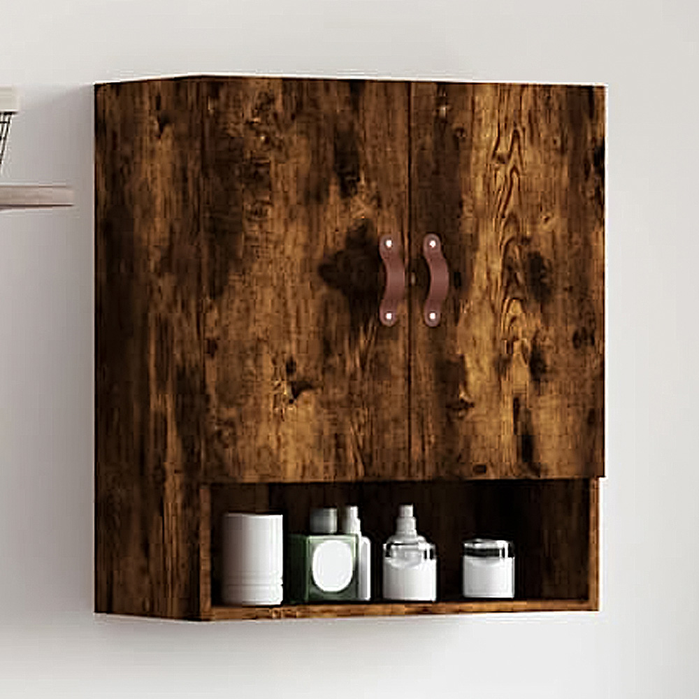 vidaXL 2 Door Single Shelf Smoked Oak Wall Cabinet Image 1
