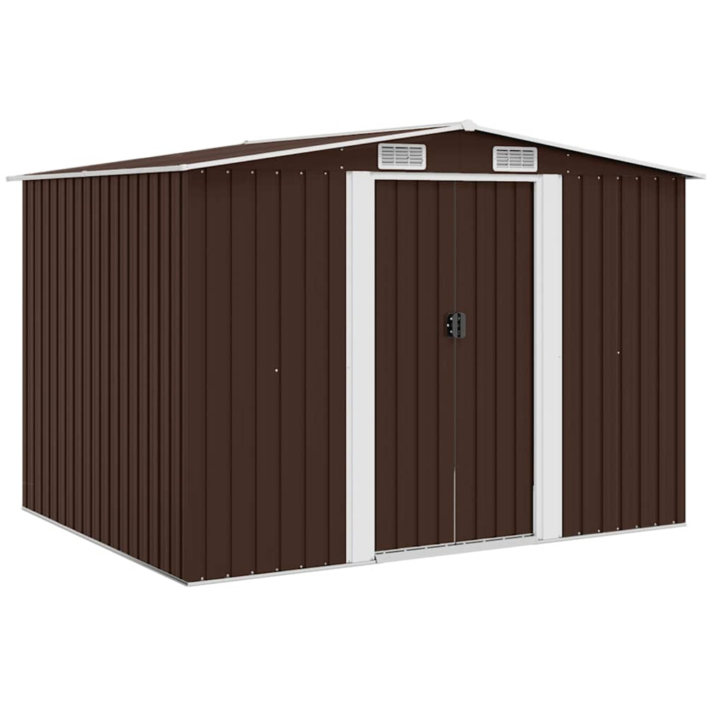 vidaXL 8.4 x 6.7ft Brown Galvanised Steel Apex Garden Shed Image 1