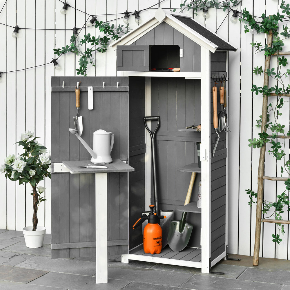 Outsunny 2 x 1.4ft Grey Wooden Tool Shed Image 2
