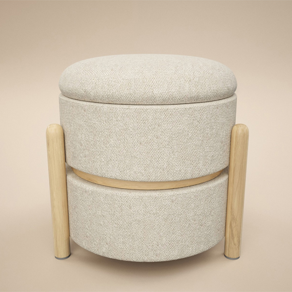SOLACE+CO Ada Beige Fabric Storage Pouffe Image 2