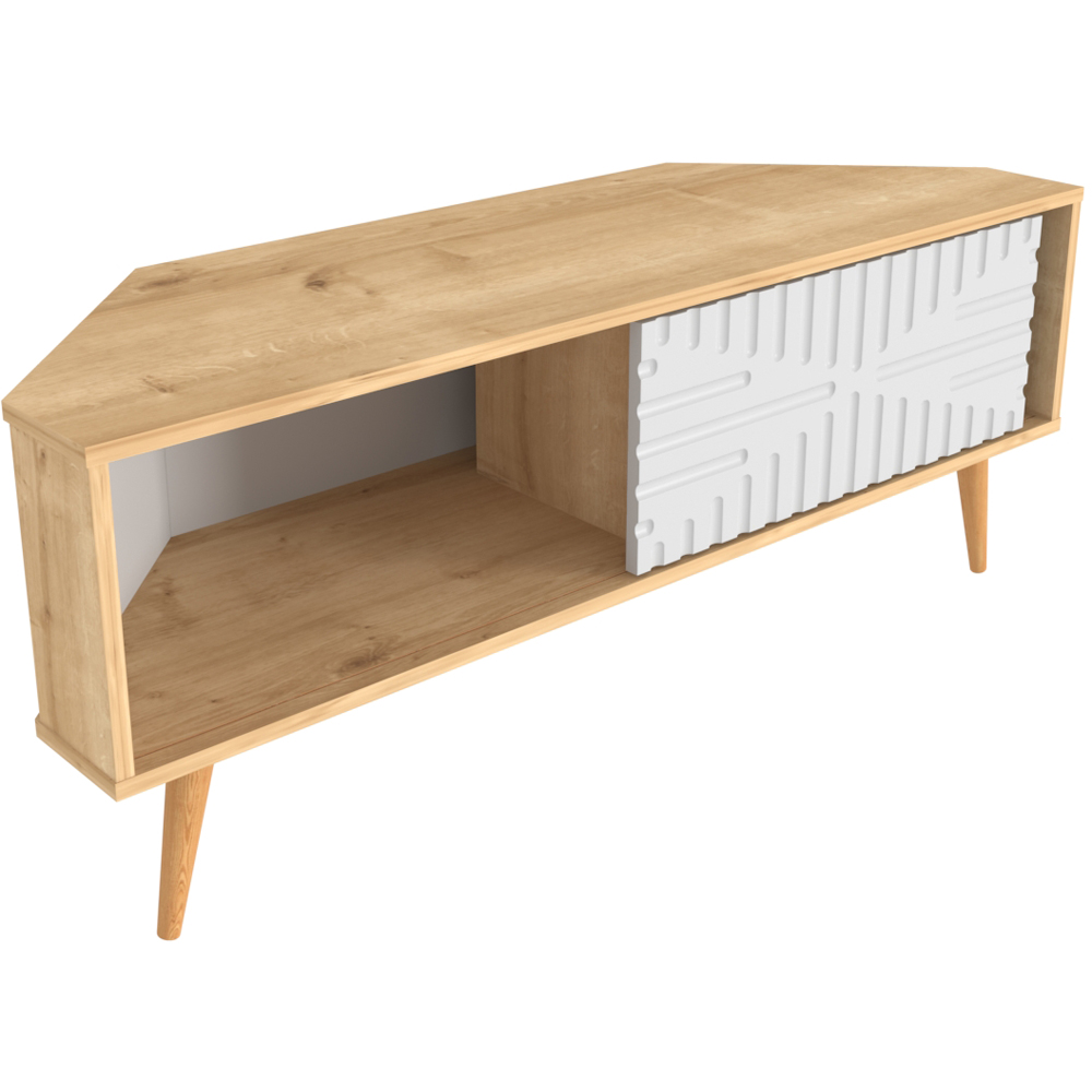 Decorotika Mora Single Sliding Door Sapphire Oak and White Corner TV Unit Image 7