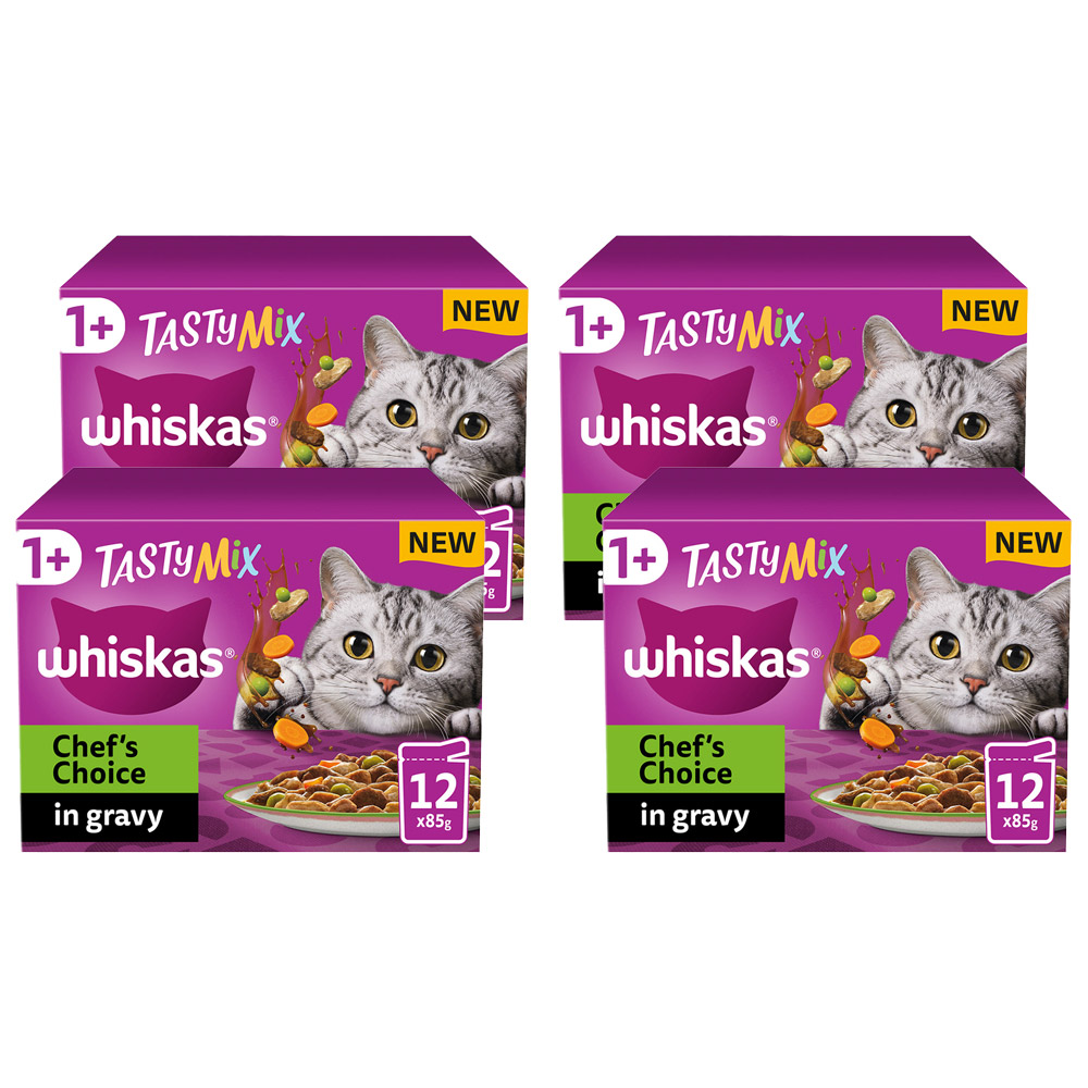 Whiskas Tasty Mix Veg Chef's Choice in Gravy Adult Cat Wet Food Pouches 85g Case of 4 x 12 Pack Image 1