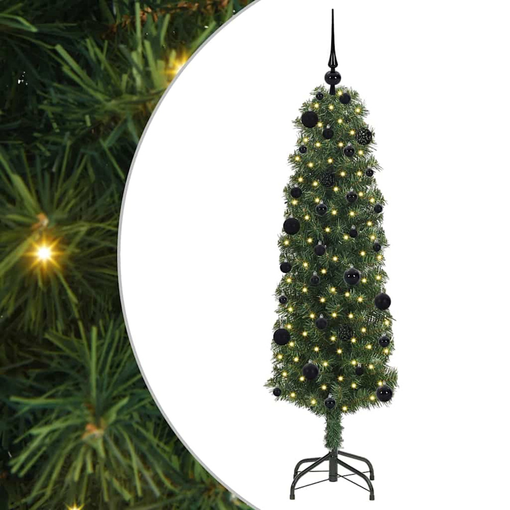 vidaXL Green Artificial Christmas Tree with Pinecones LEDs Black Decoration Ornaments 5ft Image 2