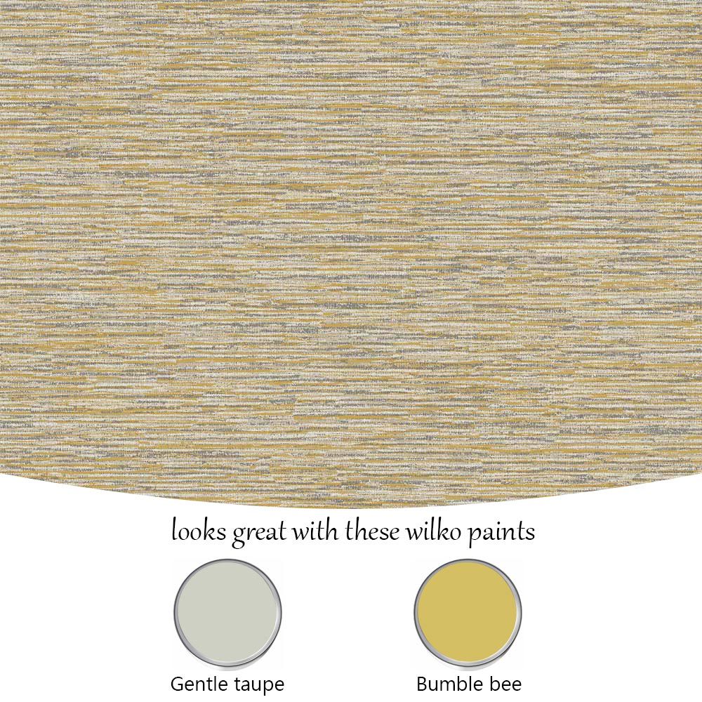 Grandeco Striped Velvet Weave Yellow Mica Wallpaper Image 4