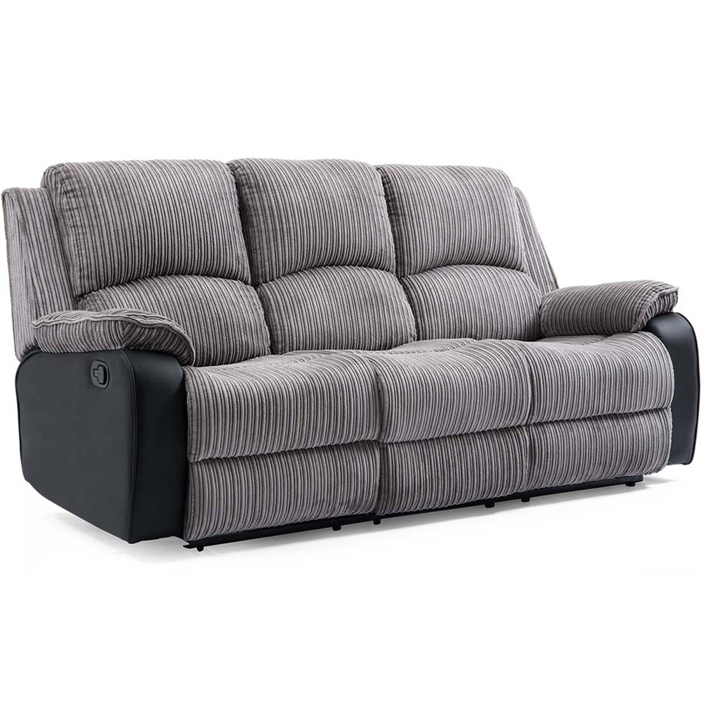 Furniture Online Postana 3 Seater Grey High Back Jumbo Cord Manual Recliner Sofa Image 2