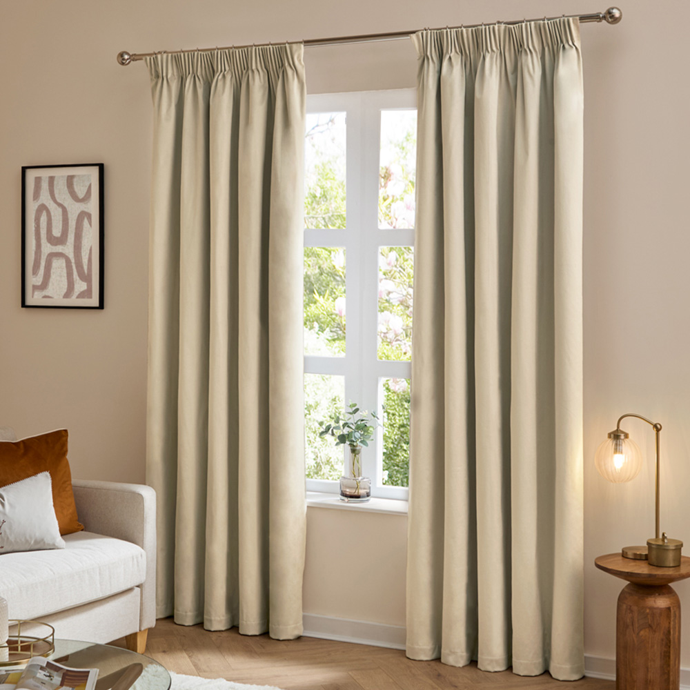 Furn The Ultimate Natural Velvet Blackout Pencil Pleat Curtains 168 x 183cm Image 1