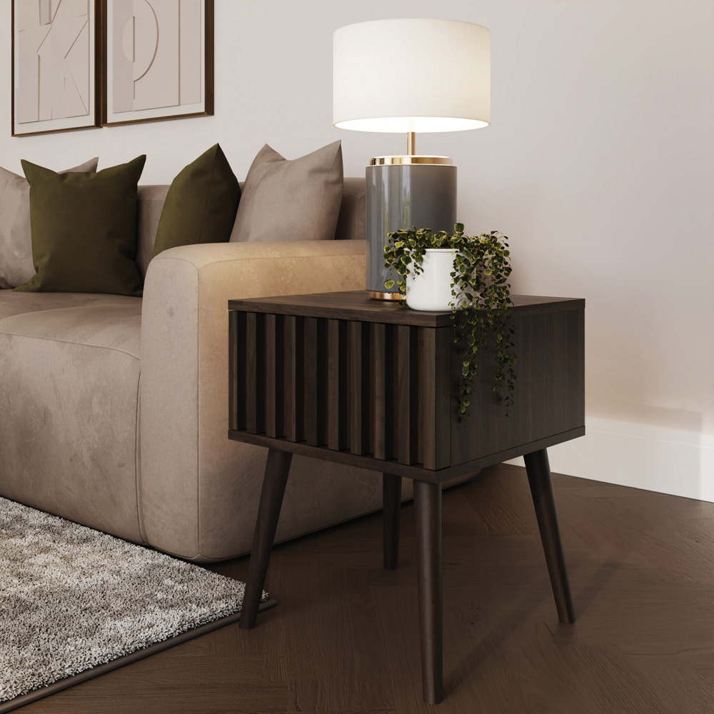 GFW Rowan Single Drawer Walnut Slatted Compact Lamp Table Image 8