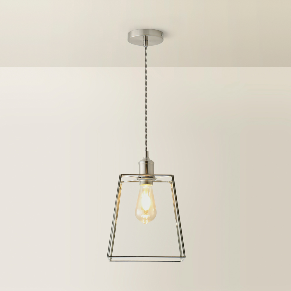 ValueLights Susie Glass Lantern Brushed Chrome Single LED Ceiling Pendant Light Image 5