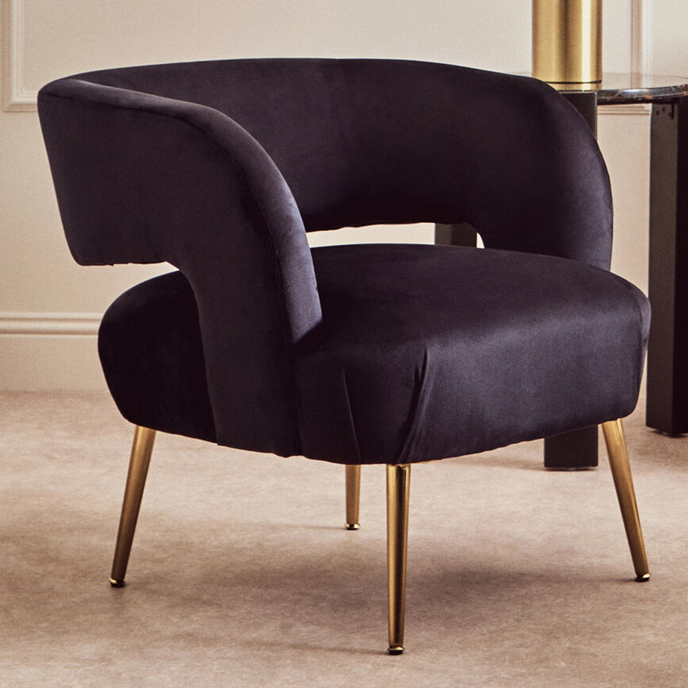 Premier Housewares Larissa Black Velvet Curved Accent Chair Image 1