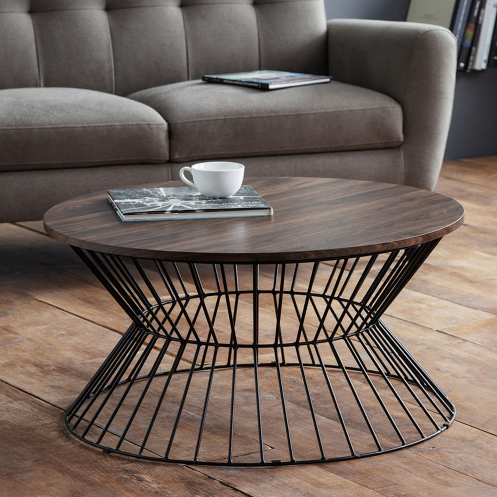 Julian Bowen Jersey Walnut Round Wire Coffee Table Image 1