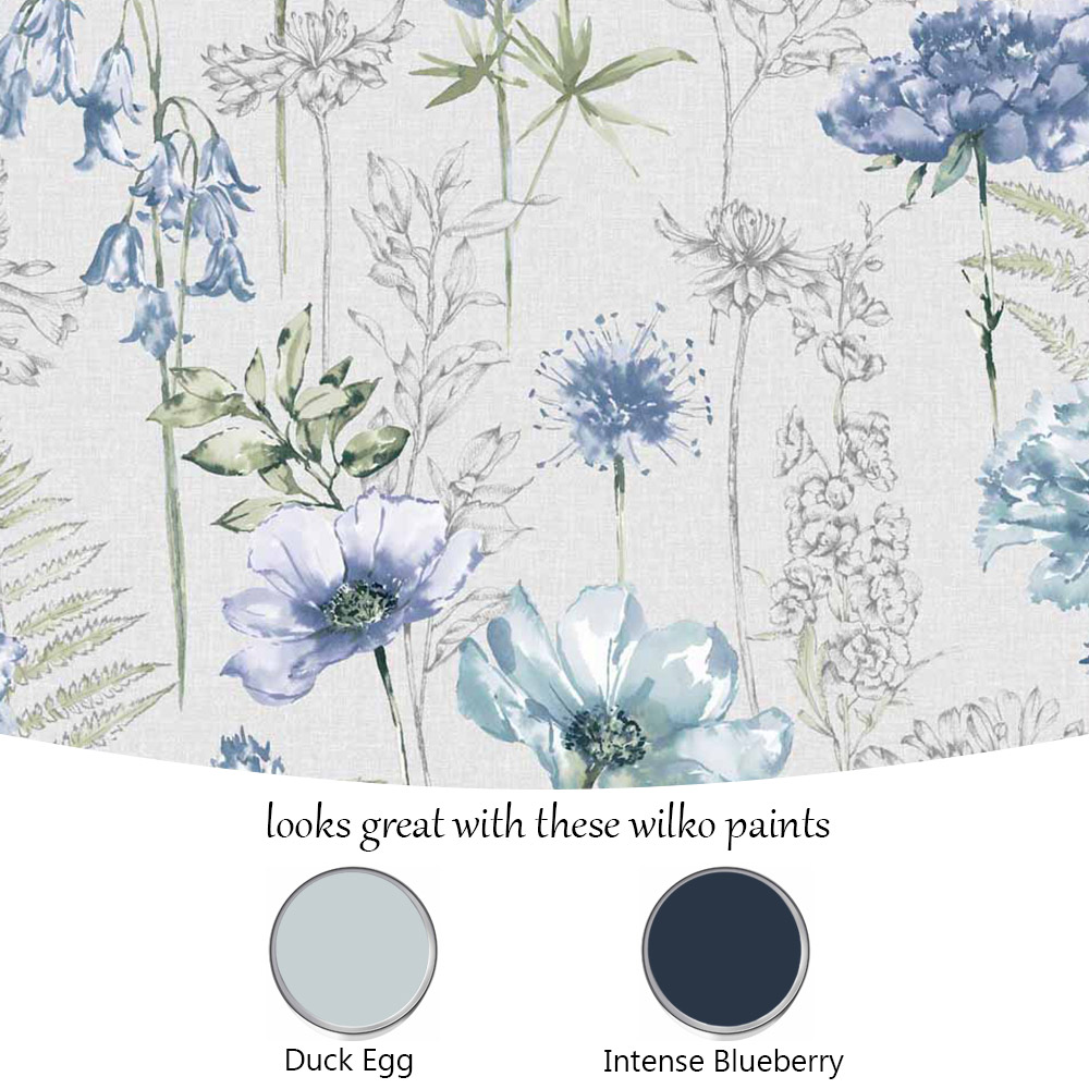 Fresco Floral Sketch Blue Wallpaper Image 3