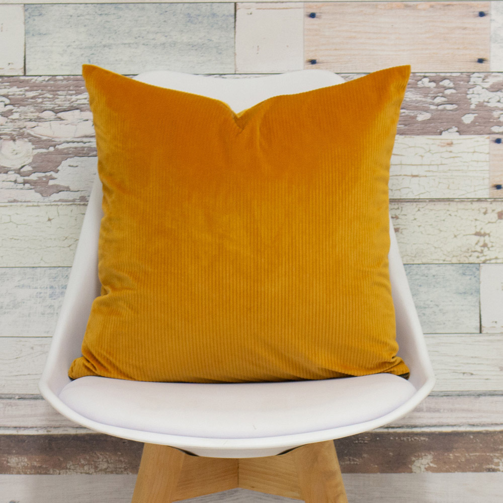 furn. Aurora Yellow Ribbed Velvet Cushion Image 2