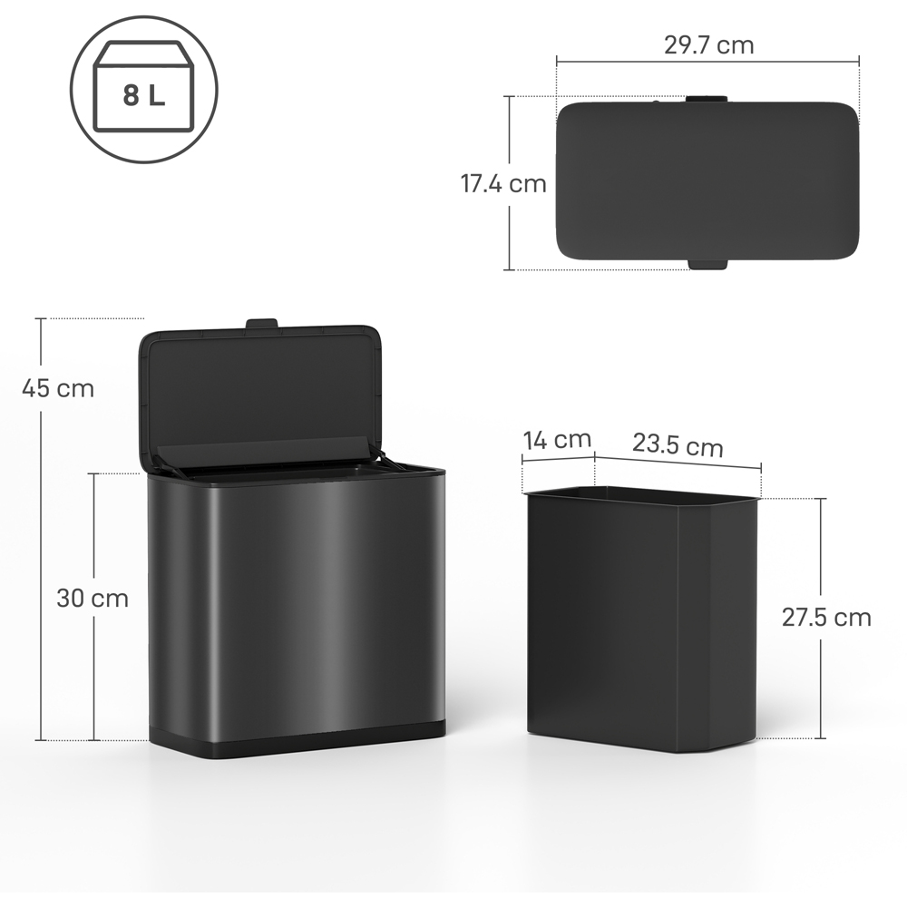 HOMCOM Black Hanging Bin with Stay-Open Lid 8L Image 9
