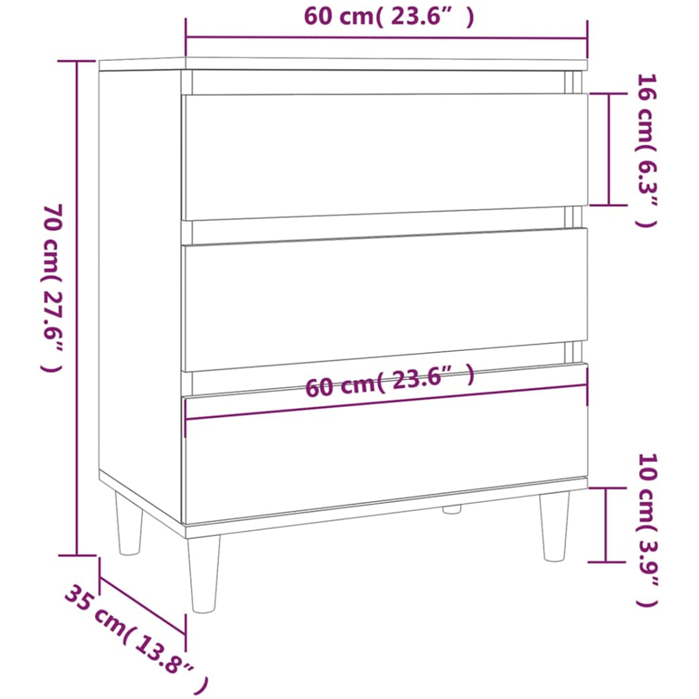 vidaXL 3 Drawer Smoked Oak Sideboard with Wooden Legs Image 9