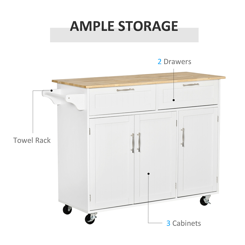 Portland White and Wood Island Kitchen Storage Trolley Image 4