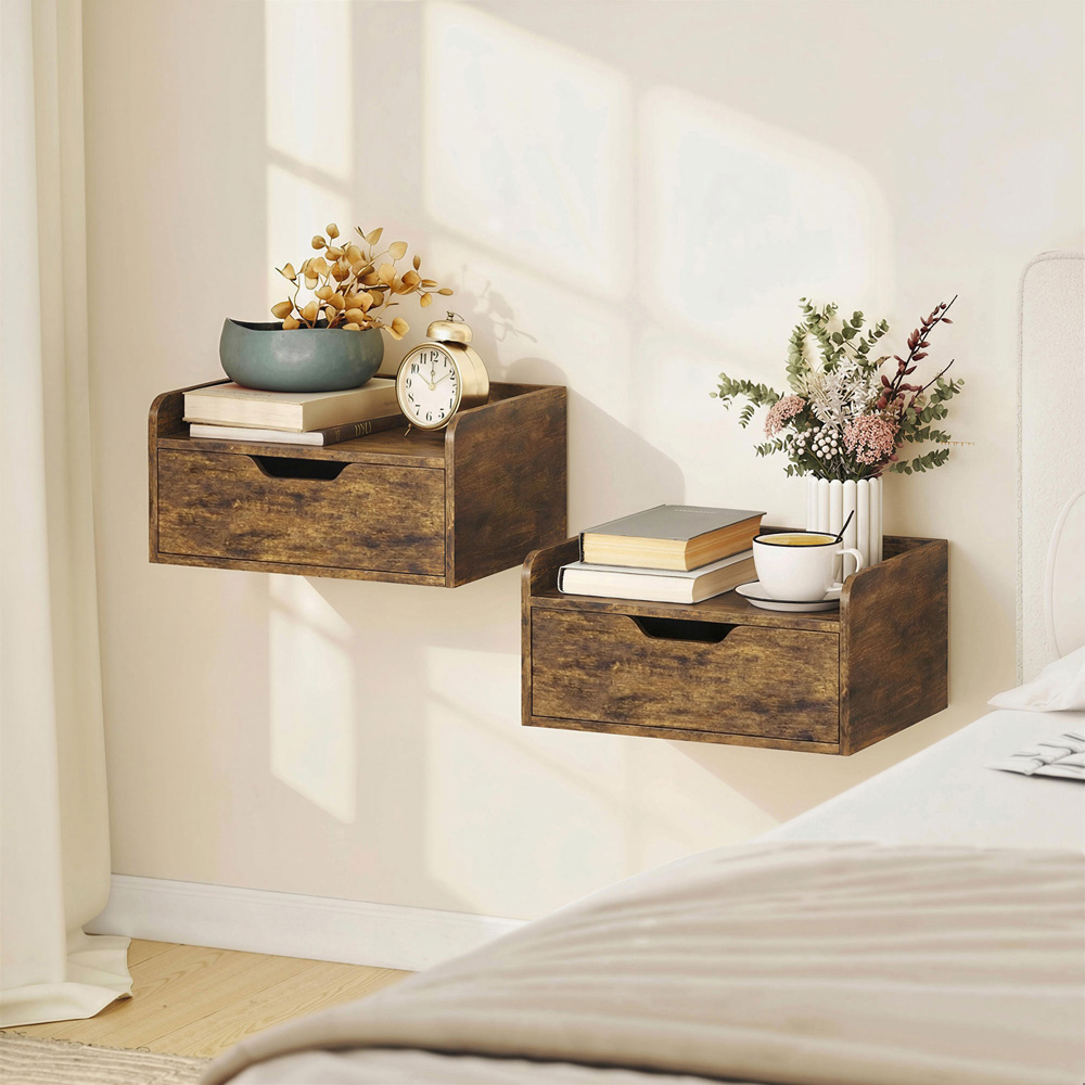 Portland Single Drawer Rustic Brown Floating Nightstand Set of 2 Image 3