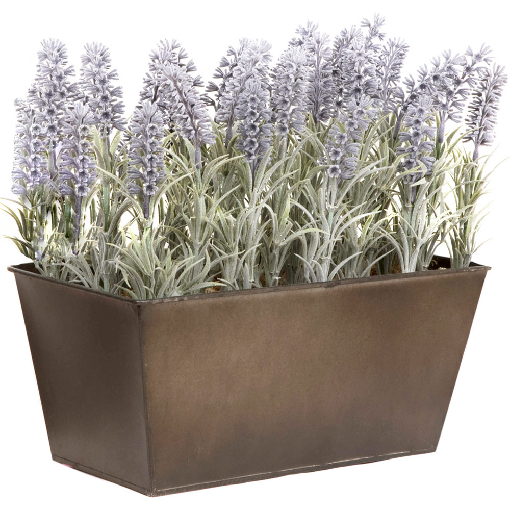 GreenBrokers Artificial Lavender Plant in Rustic Window Box 30cm Image 1