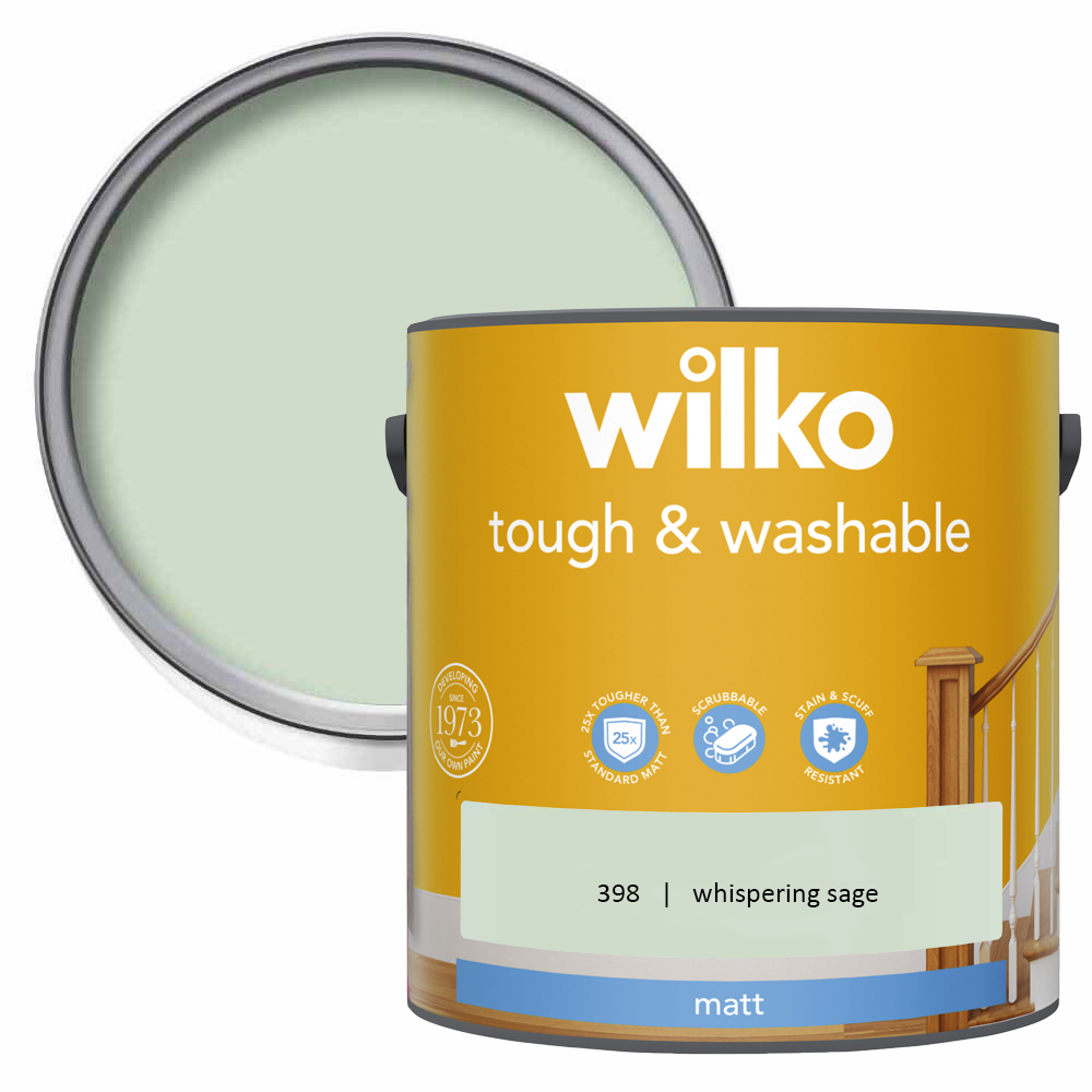 Wilko Tough & Washable Whispering Sage Matt Emulsion Paint 2.5L Image 1