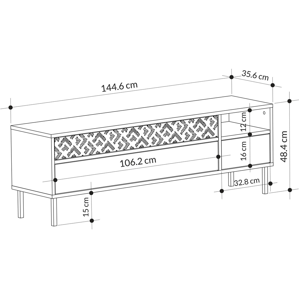 Decortie Heaton 3 Drawer Single Shelf Ancient White TV Stand Image 8