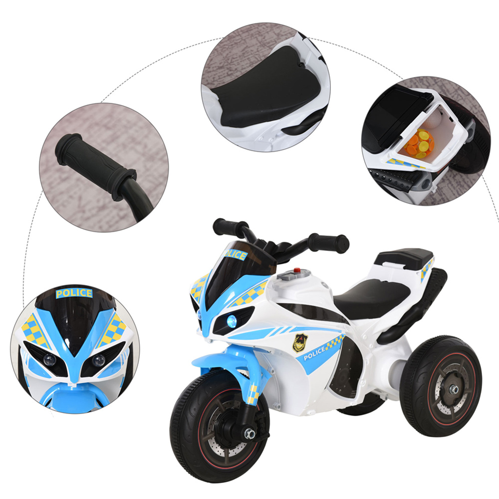 HOMCOM Kids Ride-On Police Bike 3 Wheel Vehicle with Interactive Design Features Image 3