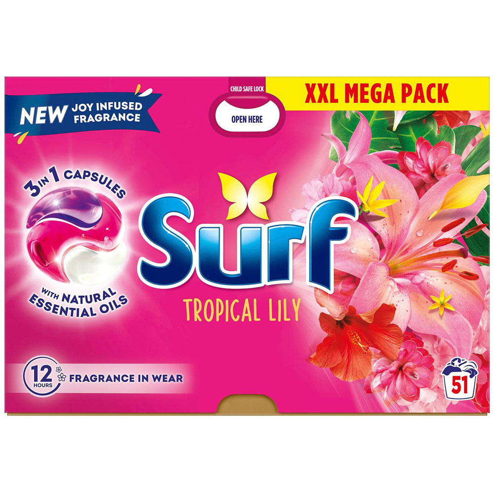 Surf 3 in 1 Tropical Lily Washing Capsules 51 Washes 8 Pack Image 2