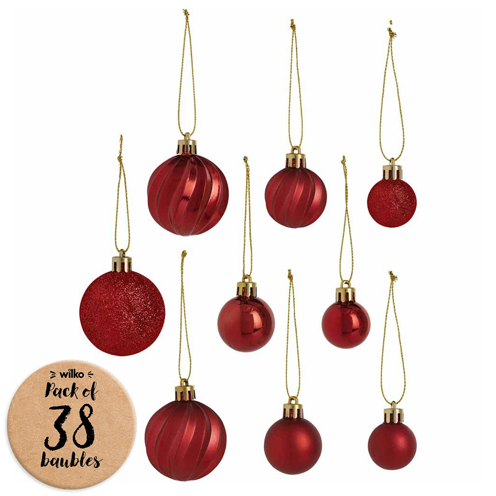 Wilko Cosy Red Baubles Large 38 pack Image 1