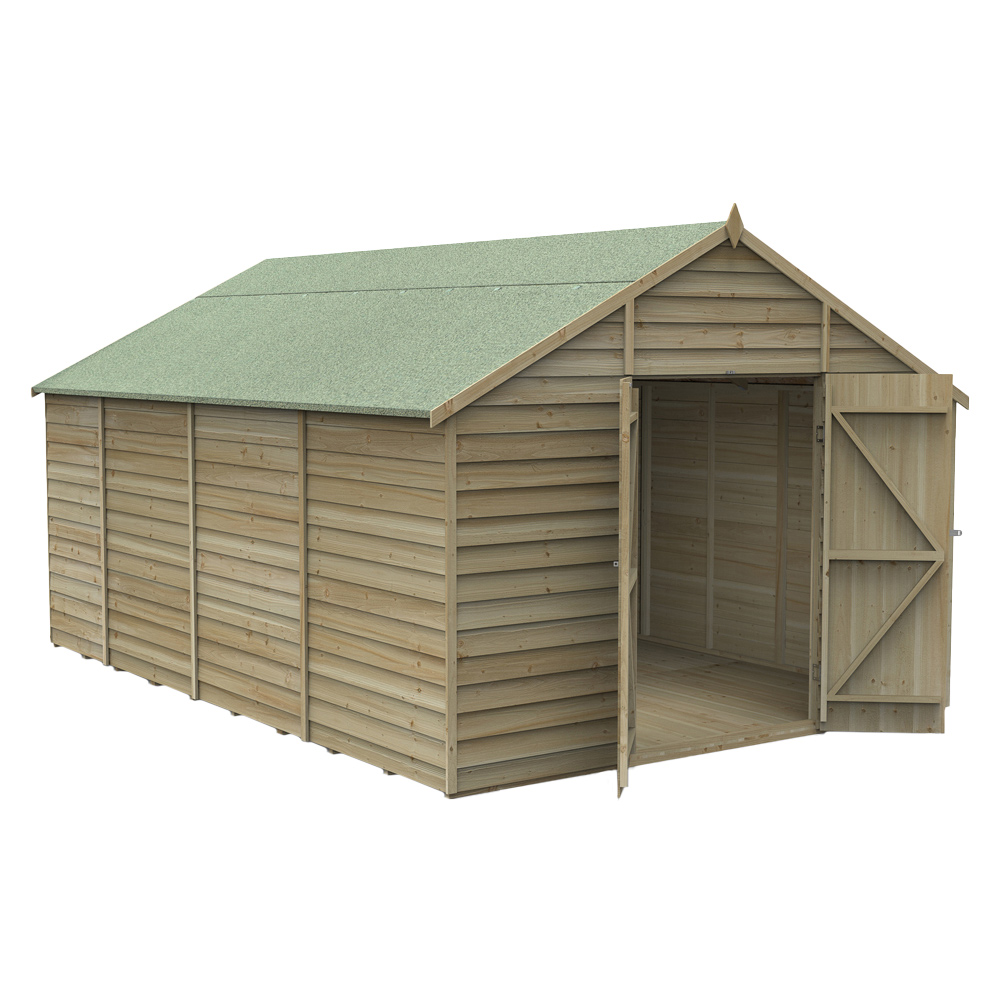 Forest Garden 10 x 15ft Double Door Pressure Treated Overlap Apex Shed Image 2