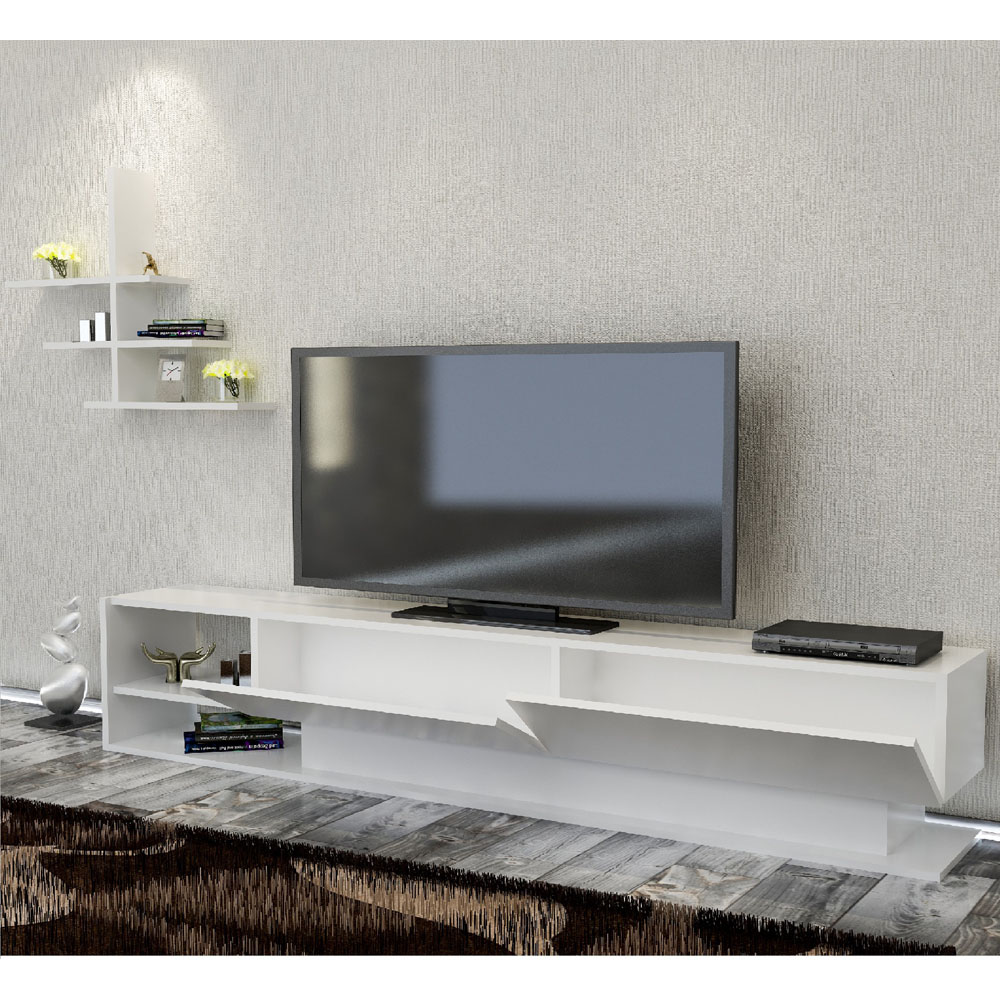 Decorotika Liza 2 Door 2 Shelf White TV Unit with Wall Shelf Image 3