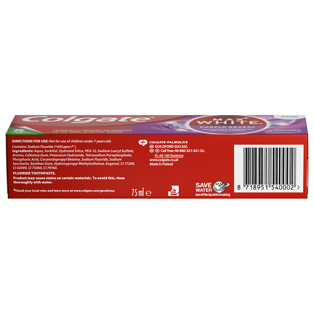 Colgate Max White Purple Reveal Instant Teeth Whitening Toothpaste 75ml Image 4