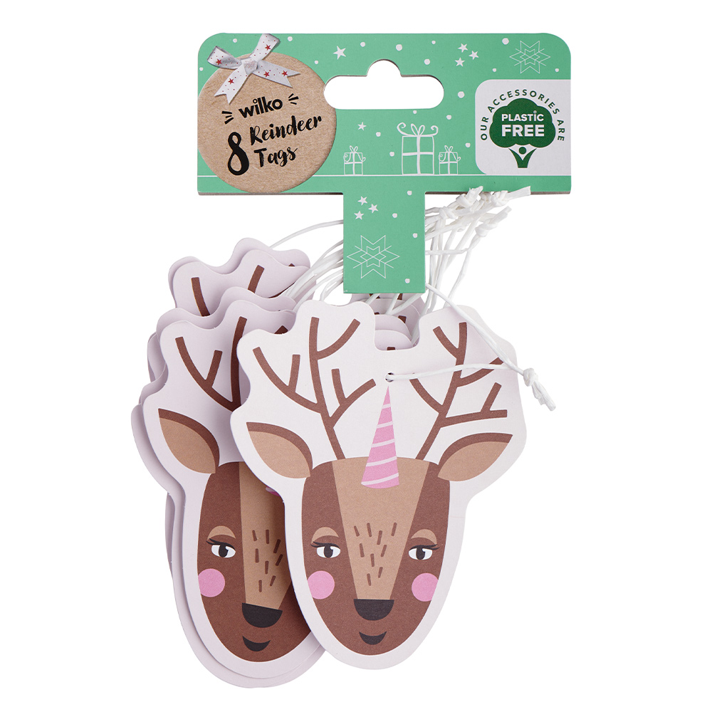 Wilko Festive Joy Reindeer Tags 8 Pack Image 1