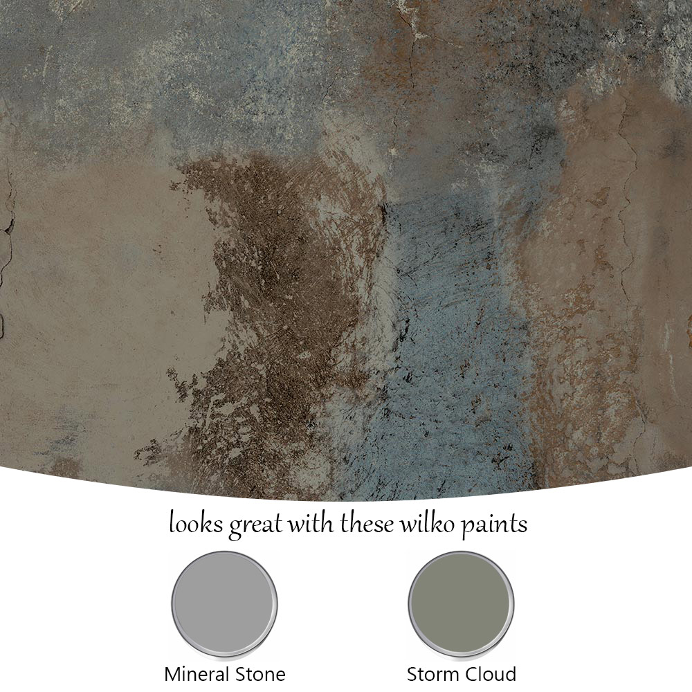Grandeco Brandenburg Rustic Industrial Concrete Textured Brown and Teal Wallpaper Image 4