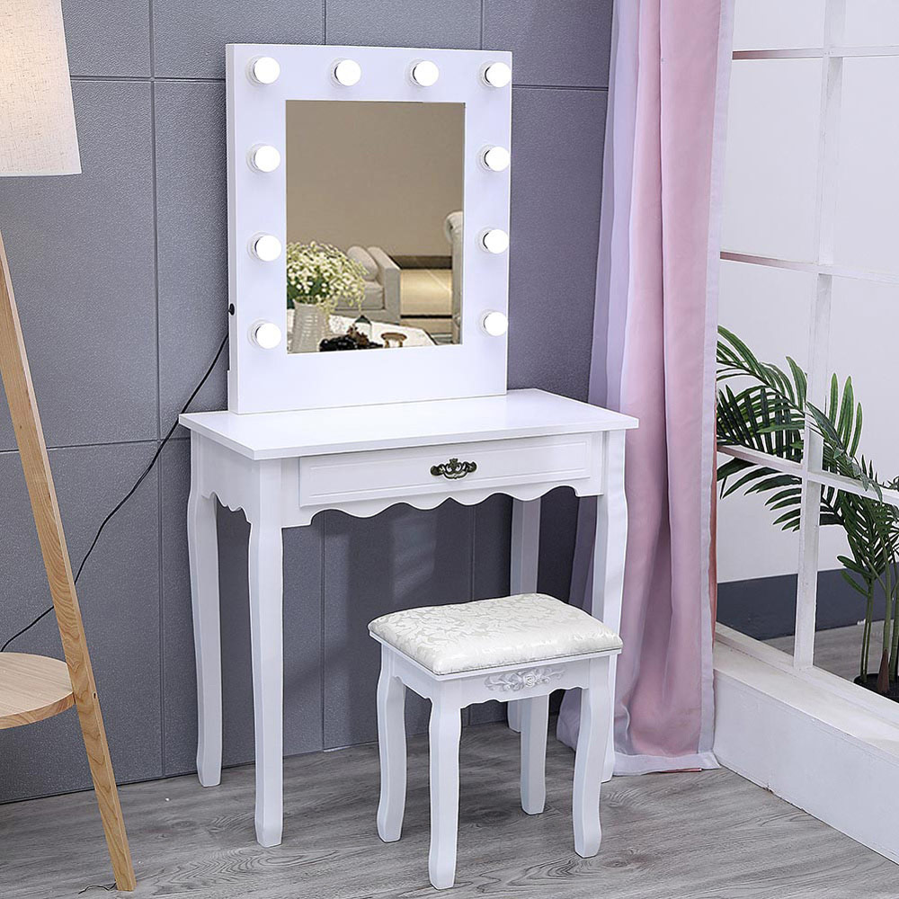 Living and Home White Vanity Dressing Table With Led Mirror Image 3