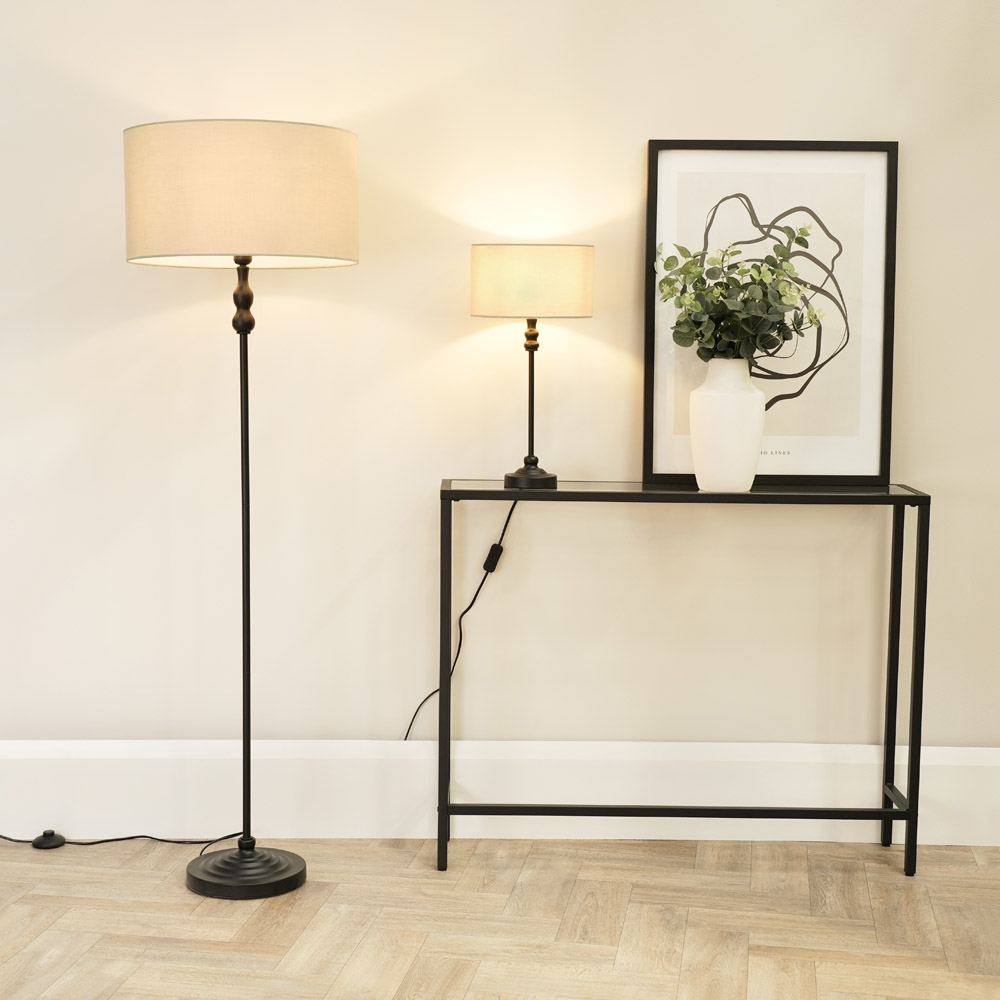 ValueLights Maggie Natural and Black Drum Shade Candlestick LED Table Lamp Image 4