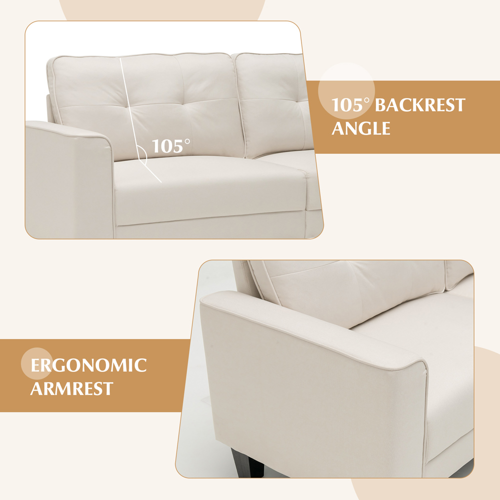 Costway 2 Seater Beige Corner Sofa with Cushions Image 5