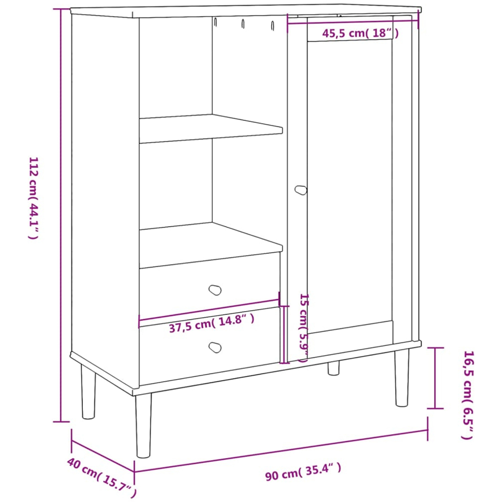 vidaXL Single Door 2 Drawer 2 Shelf Black Rattan Solid Pine Wood Highboard Image 9