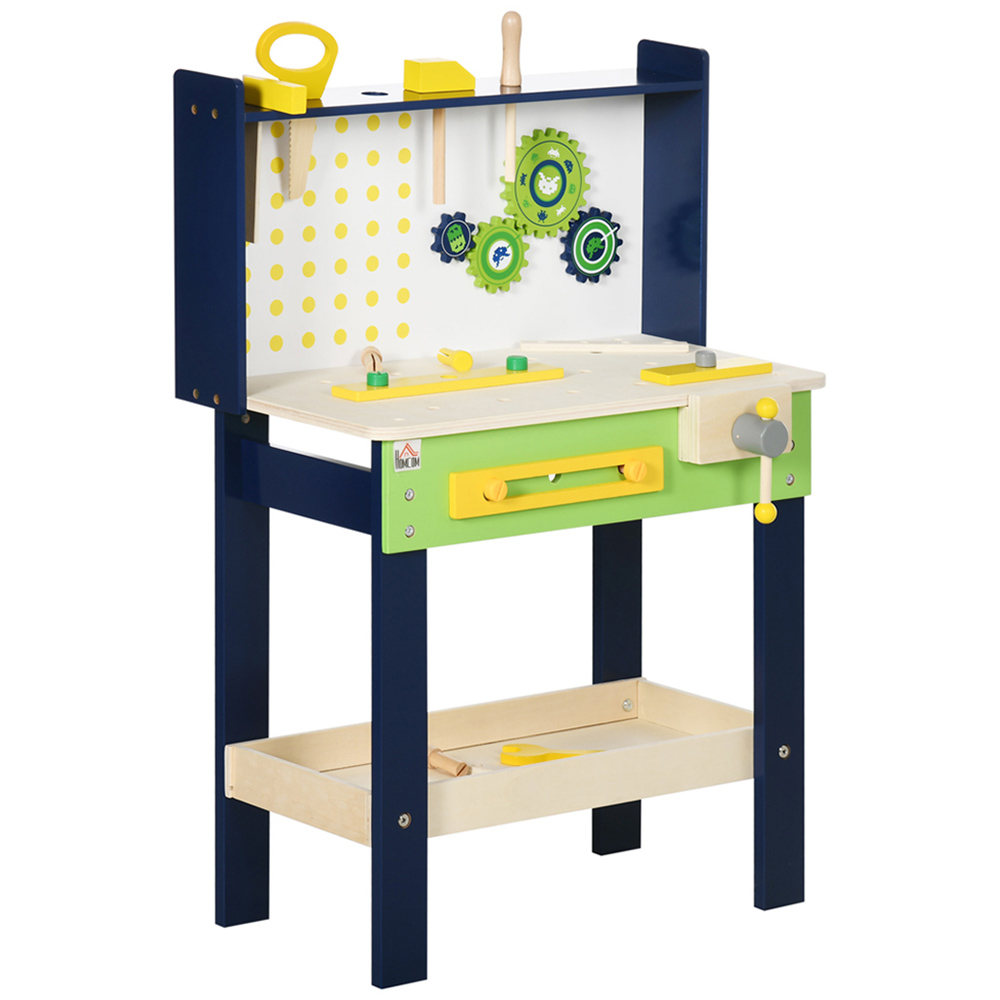 HOMCOM Kids 27 Toys Tool Workbench Play Set with Wooden Tool Kits Image 1