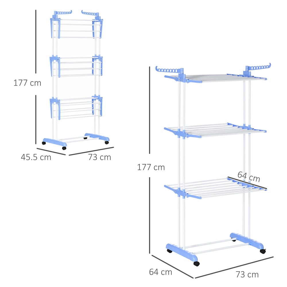 HOMCOM 4-Tier Blue Foldable Clothes Drying Rack with Casters Image 9