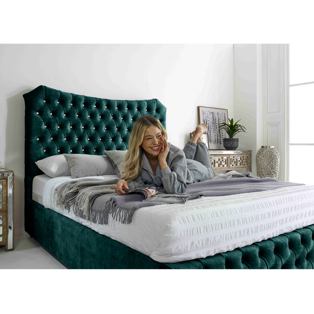 Eleganza Valentino King Size Ocean Marble Fabric Bed Frame with Chesterfield Headboard and Footboard Image 3