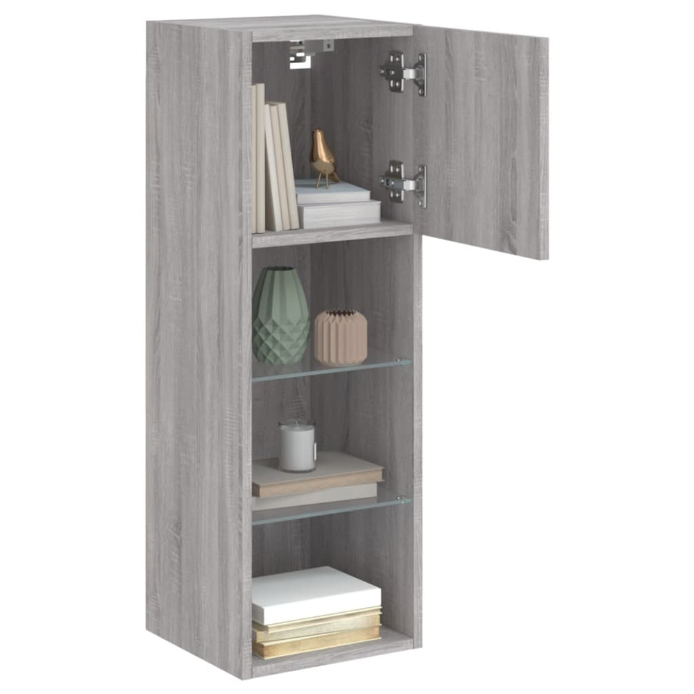 vidaXL Single Door 3 Shelf Grey Sonoma Small TV Cabinet with LED Lights Image 5