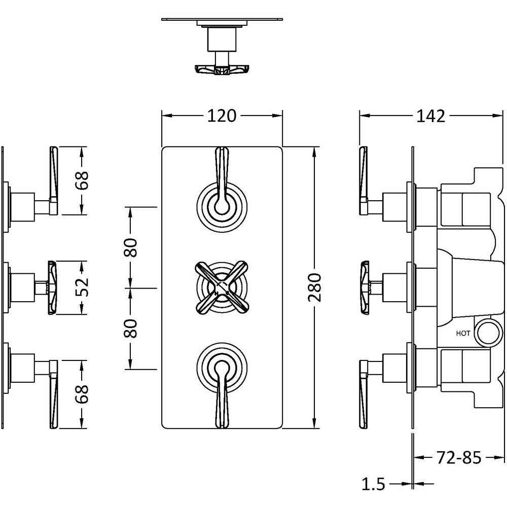 nuie Aztec Triple Thermostatic Shower Valve Image 2