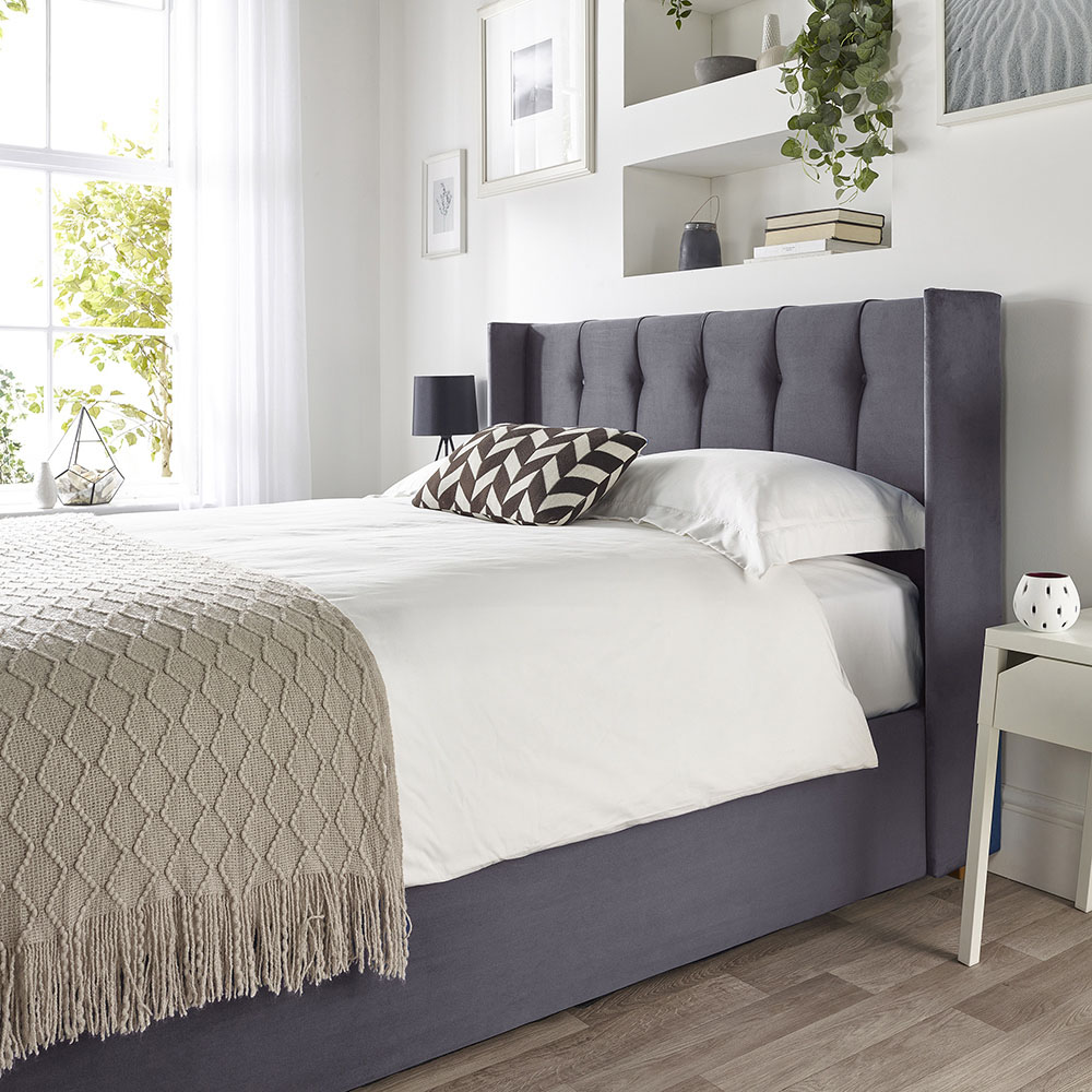 Catherine Lansfield Utopia Small Double Steel Velvet Ottoman Wing Bed Image 5