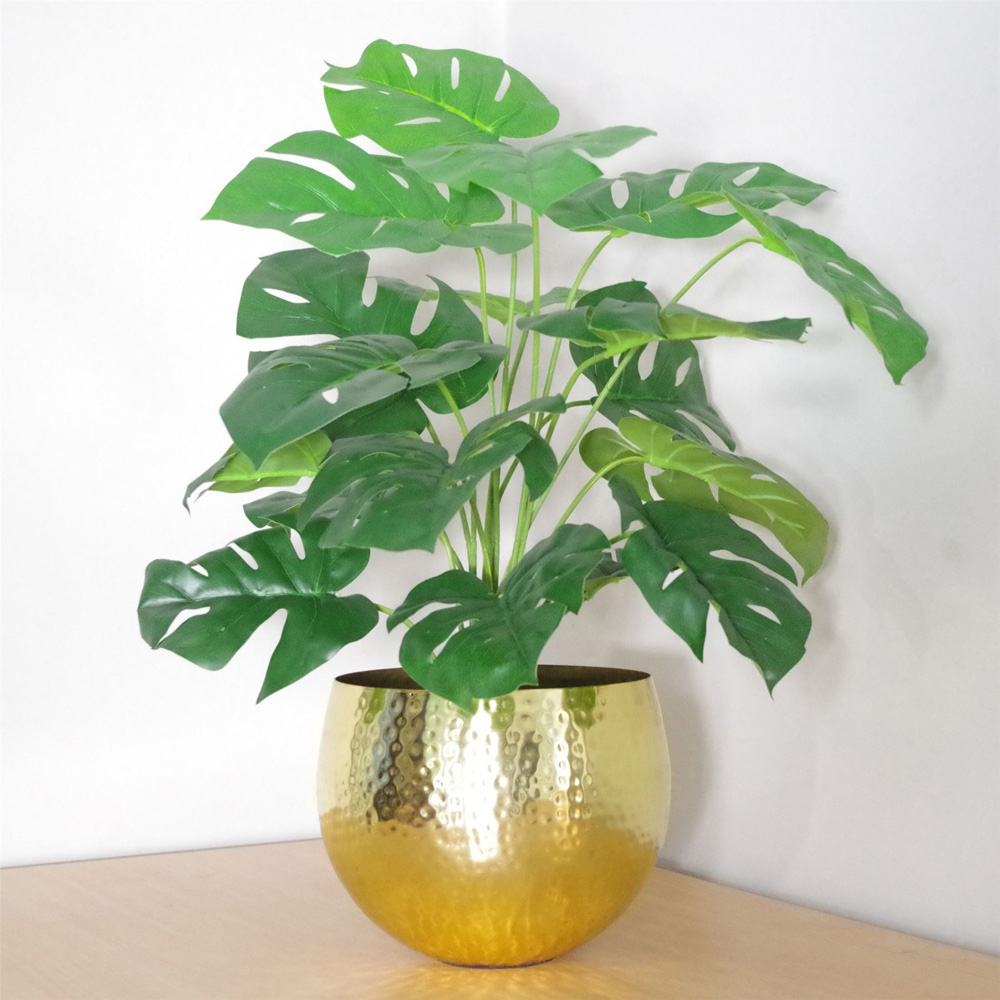 Leaf Artificial Monstera Plant in Golden Metal Planter 60cm Image 7