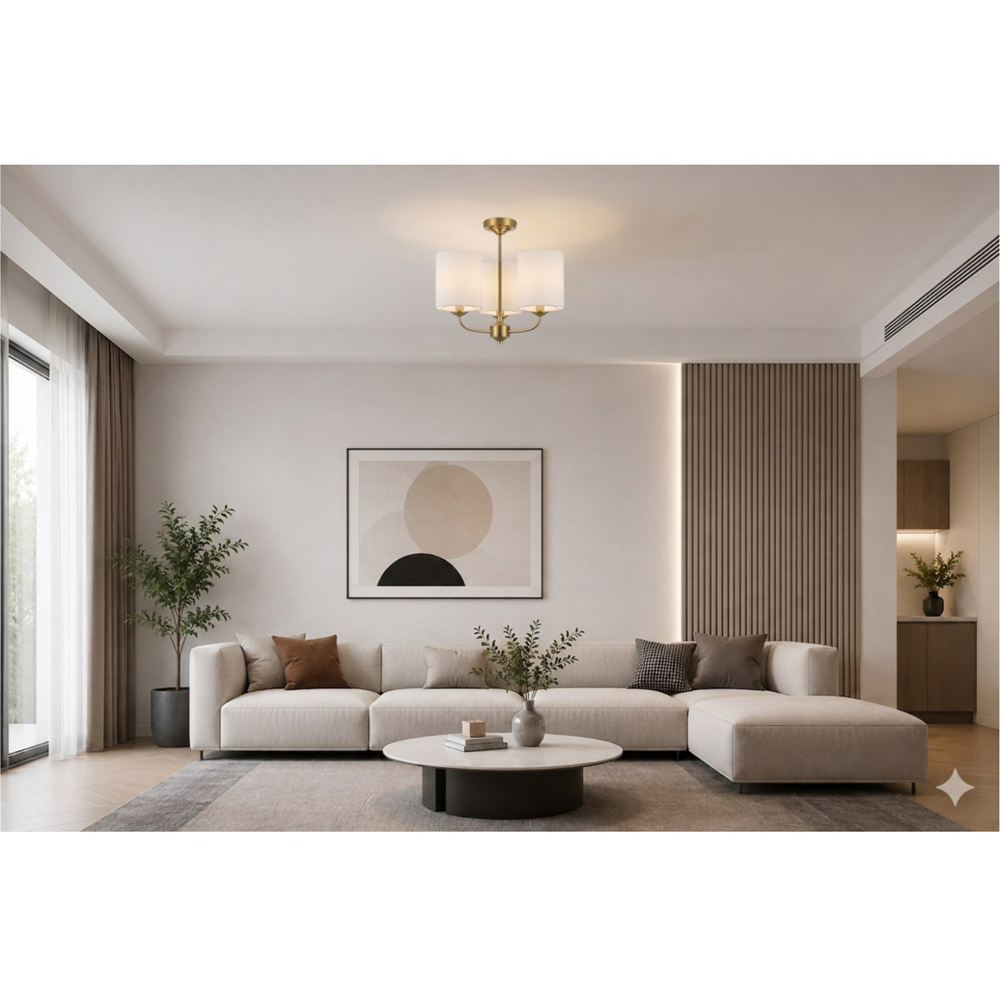 Cosylyte Winston 3 Light Classic Faux Linen Drum Shade Brass Ceiling Light Image 7
